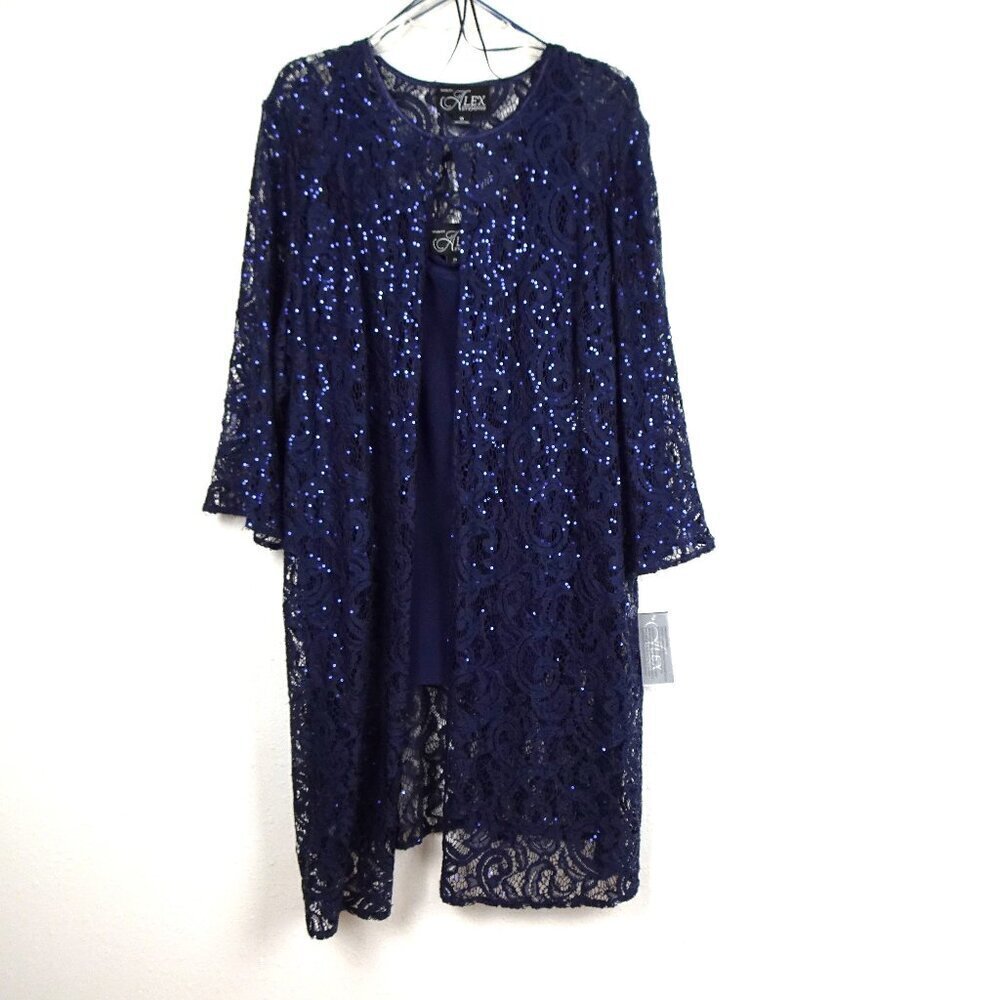 Alex Evenings Twinset Women’s Plus Size 2X Blue Sparkle Cocktail Evening Flowy